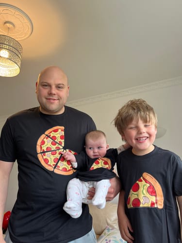Customer photo review of Pizza & 2 Slices Family Matching Black T-Shirts