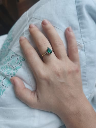 Customer photo review of Created Emerald & Diamond Marquise Ring in 9ct Yellow Gold