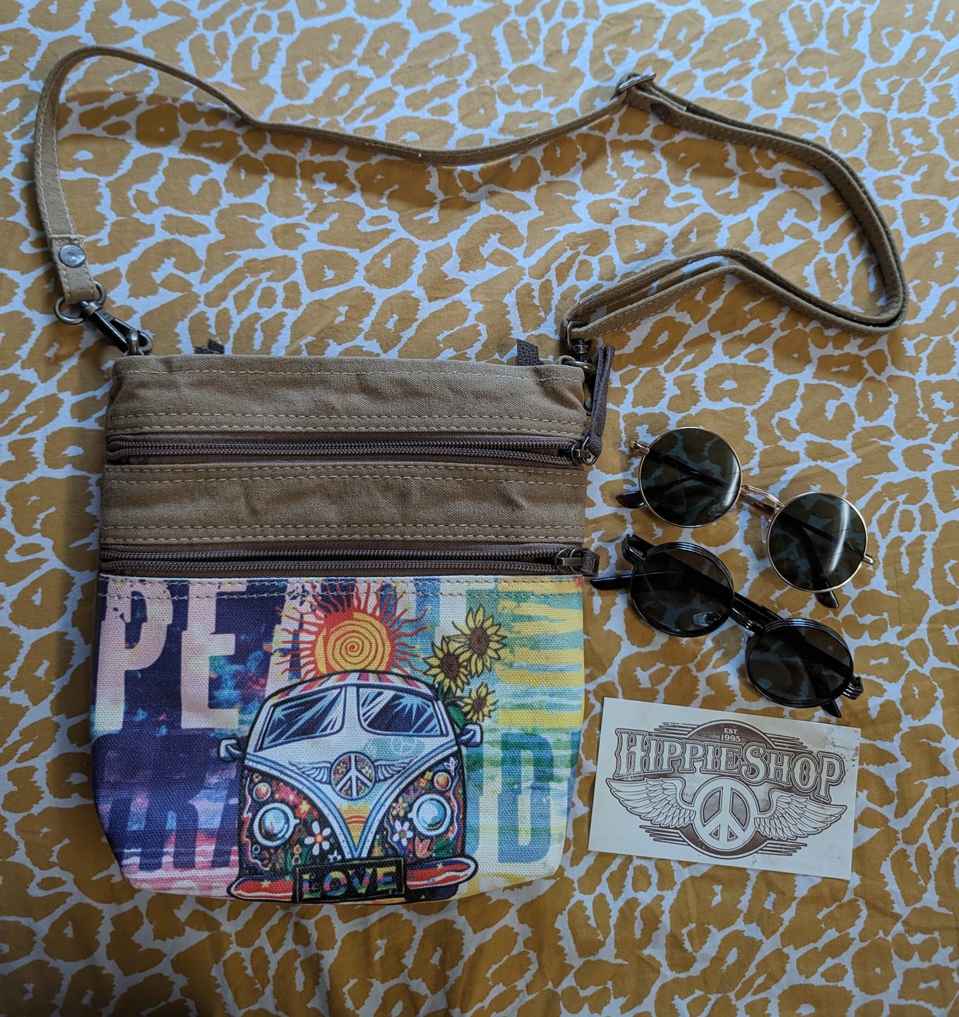 Customer photo review of Peace Love Bus Crossbody Bag