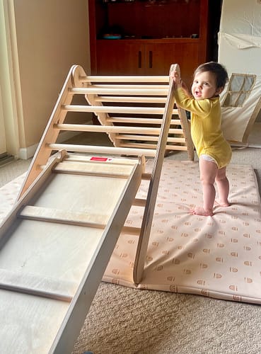 Customer photo review of 2in1 Montessori Climbing Set: Triangle Ladder + Slide Board/Ramp – Beige