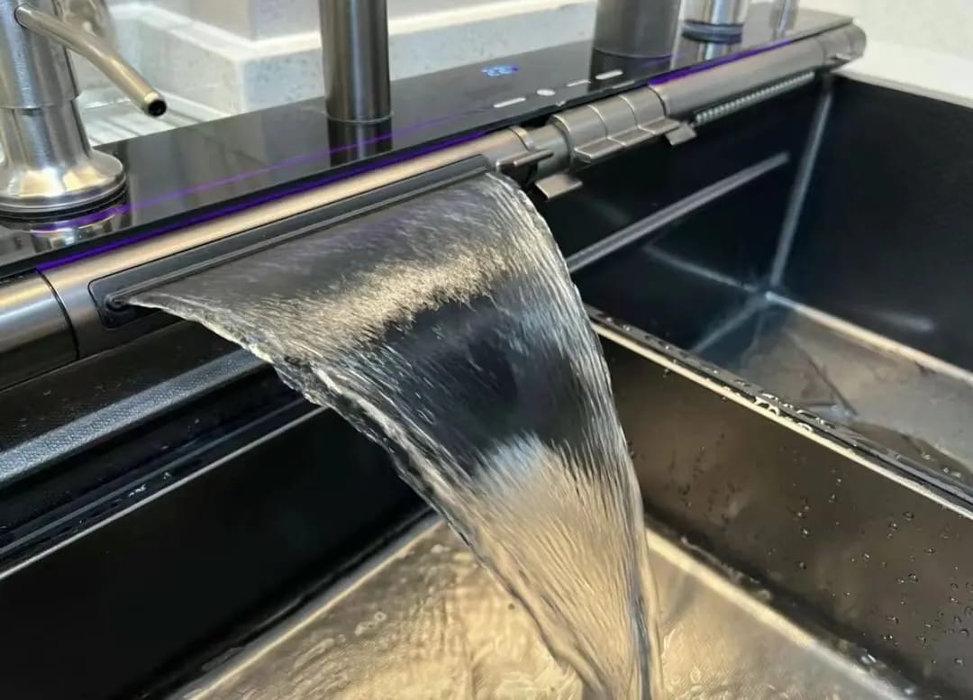 Customer photo review of Stainless Steel Waterfall Kitchen Sink with Embossed Digital Display, Large Single Slot, All-in-One Faucet, and Multi-Functional Wash Basin