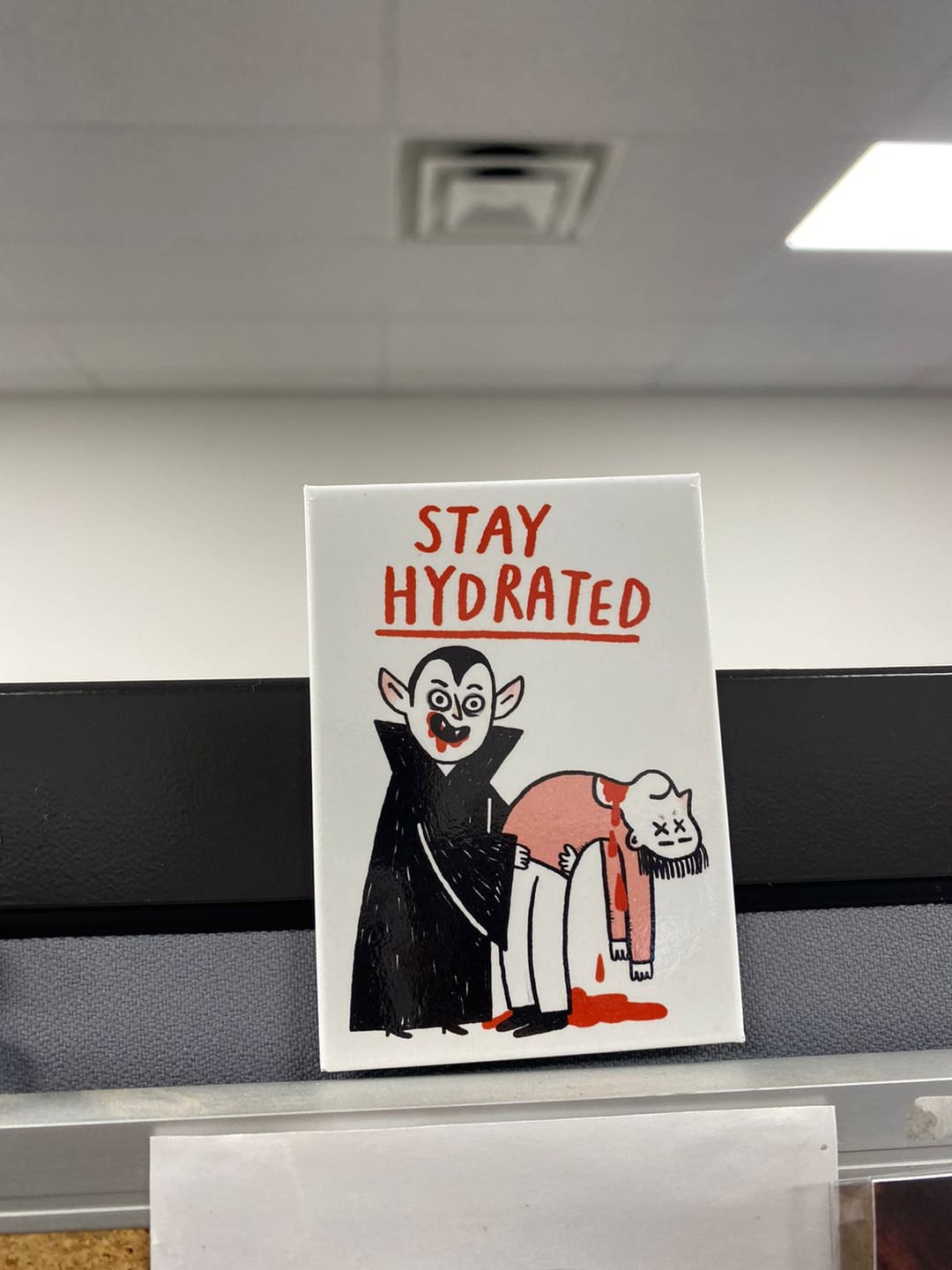 Customer photo review of Stay Hydrated Vampire Rectangle Magnet by Gemma Correll