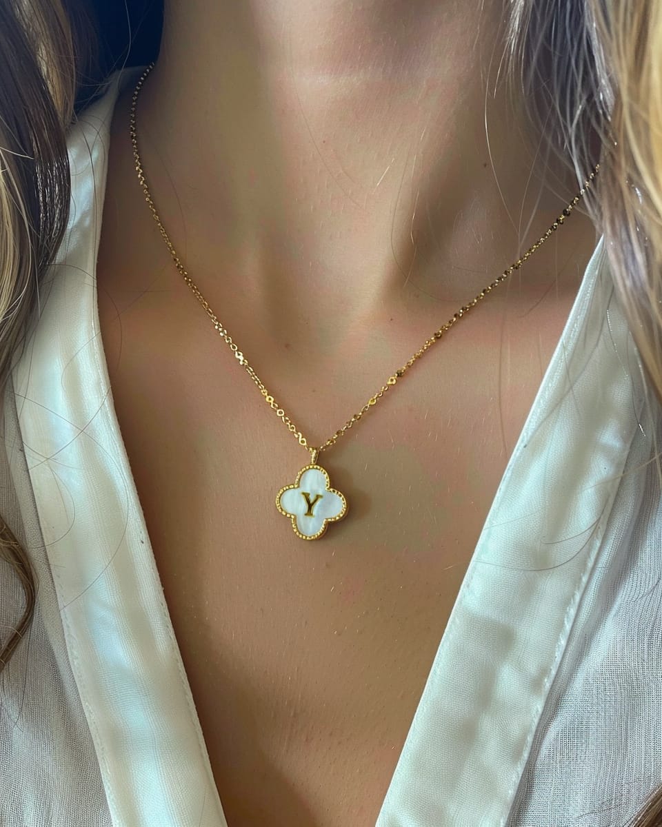 Customer photo review of Clover Initial Necklace