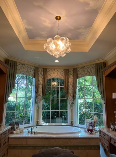 Customer photo review of Brass Cluster Ribbed Glass Globe Bubble Chandelier