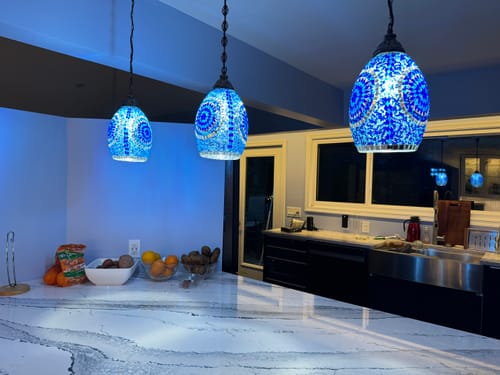 Customer photo review of Handmade Mosaic Hanging Pendant - Kitchen Island Pendant