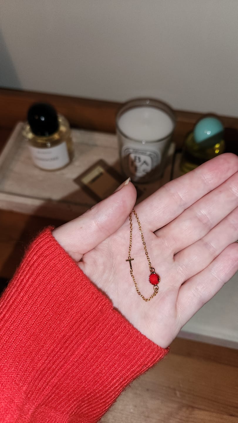 Customer photo review of Birthstone Initial Necklace