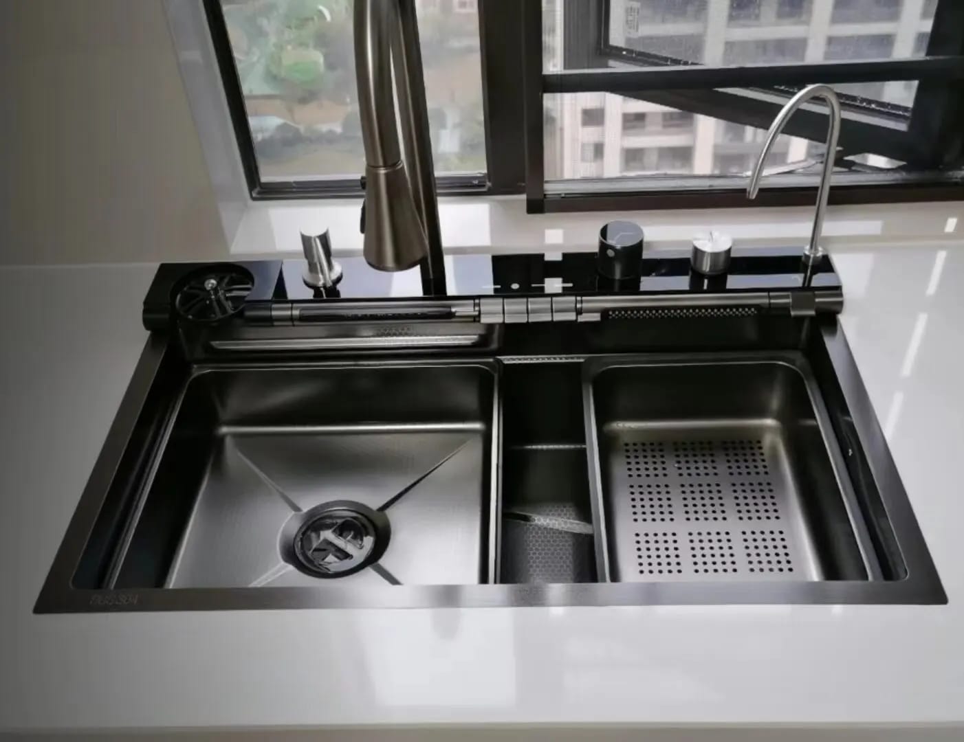 Customer photo review of Stainless Steel Waterfall Kitchen Sink with Embossed Digital Display, Large Single Slot, All-in-One Faucet, and Multi-Functional Wash Basin