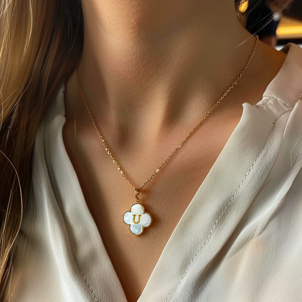 Customer photo review of Clover Initial Necklace
