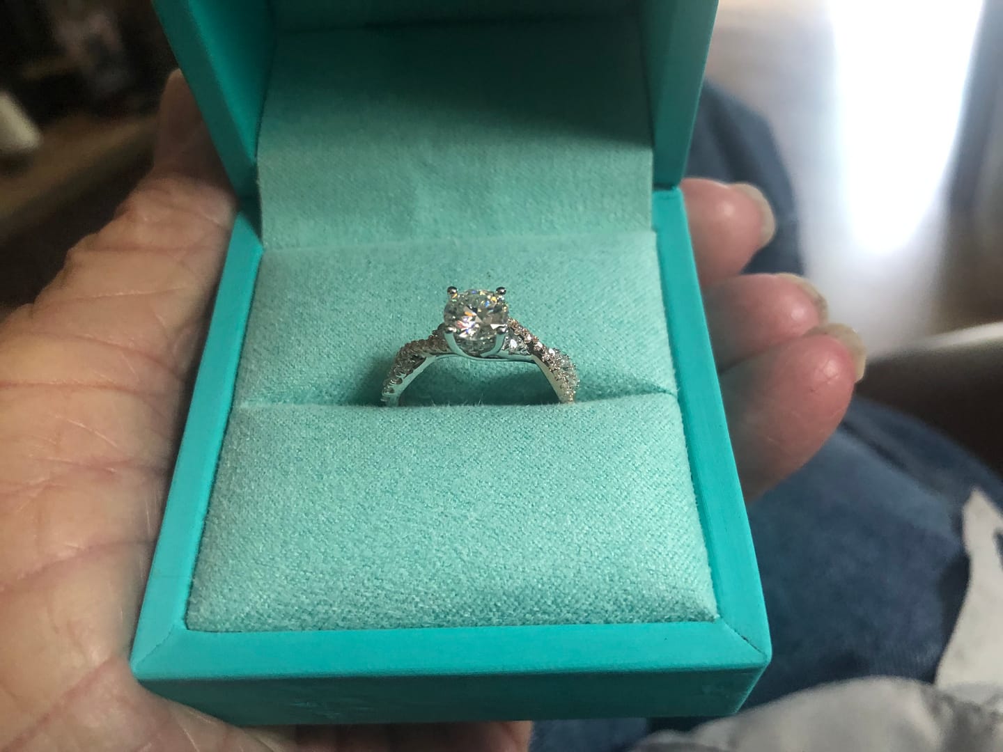 Customer photo review of Rose Gold Two Tone Moissanite Twisted Vine Pave Engagement Ring