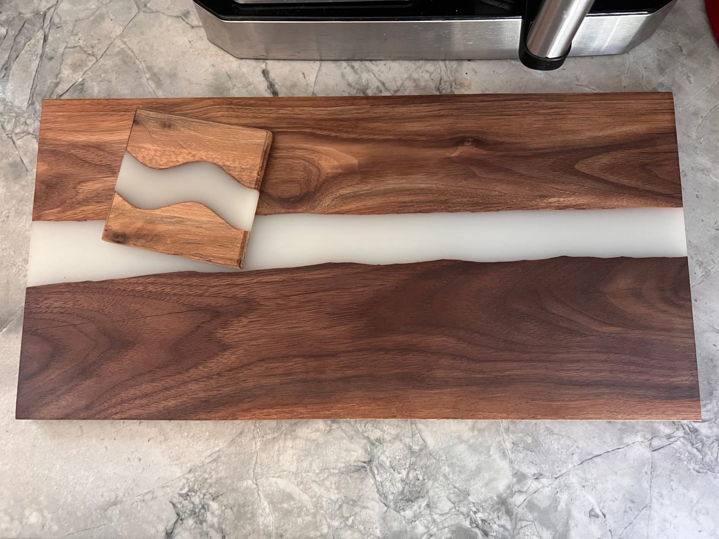 Customer photo review of Black Walnut wood Resin River Board Gift Set  Wedding Charcuterie Board Rustic Wedding cheeseboard serving board tray cutting board mom Christmas gift personalized