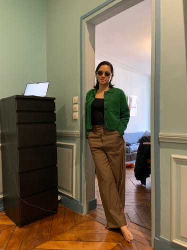 Customer photo review of JLW006 Elastic Detail Straight Leg Pants-Khaki Brown