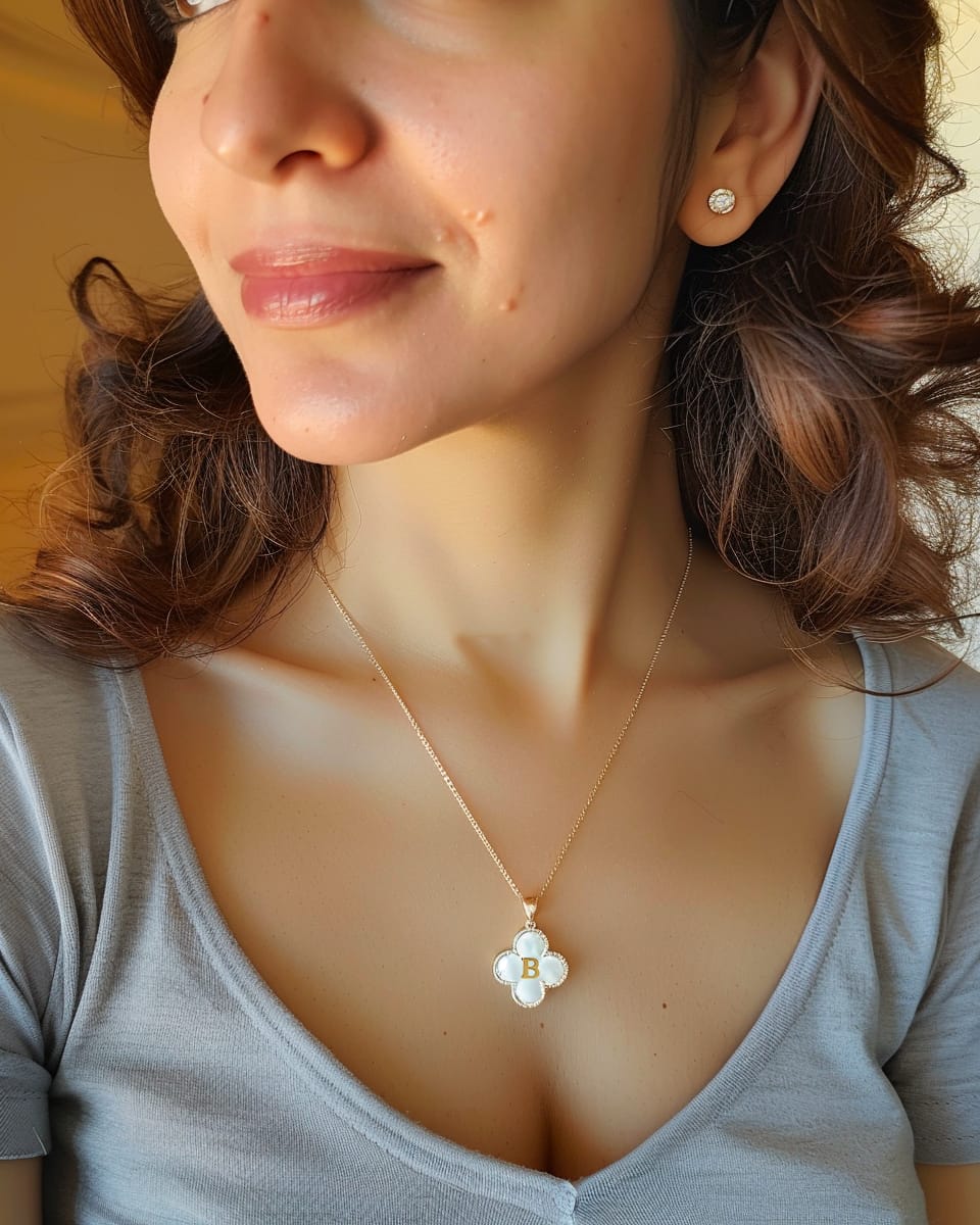 Customer photo review of Clover Initial Necklace