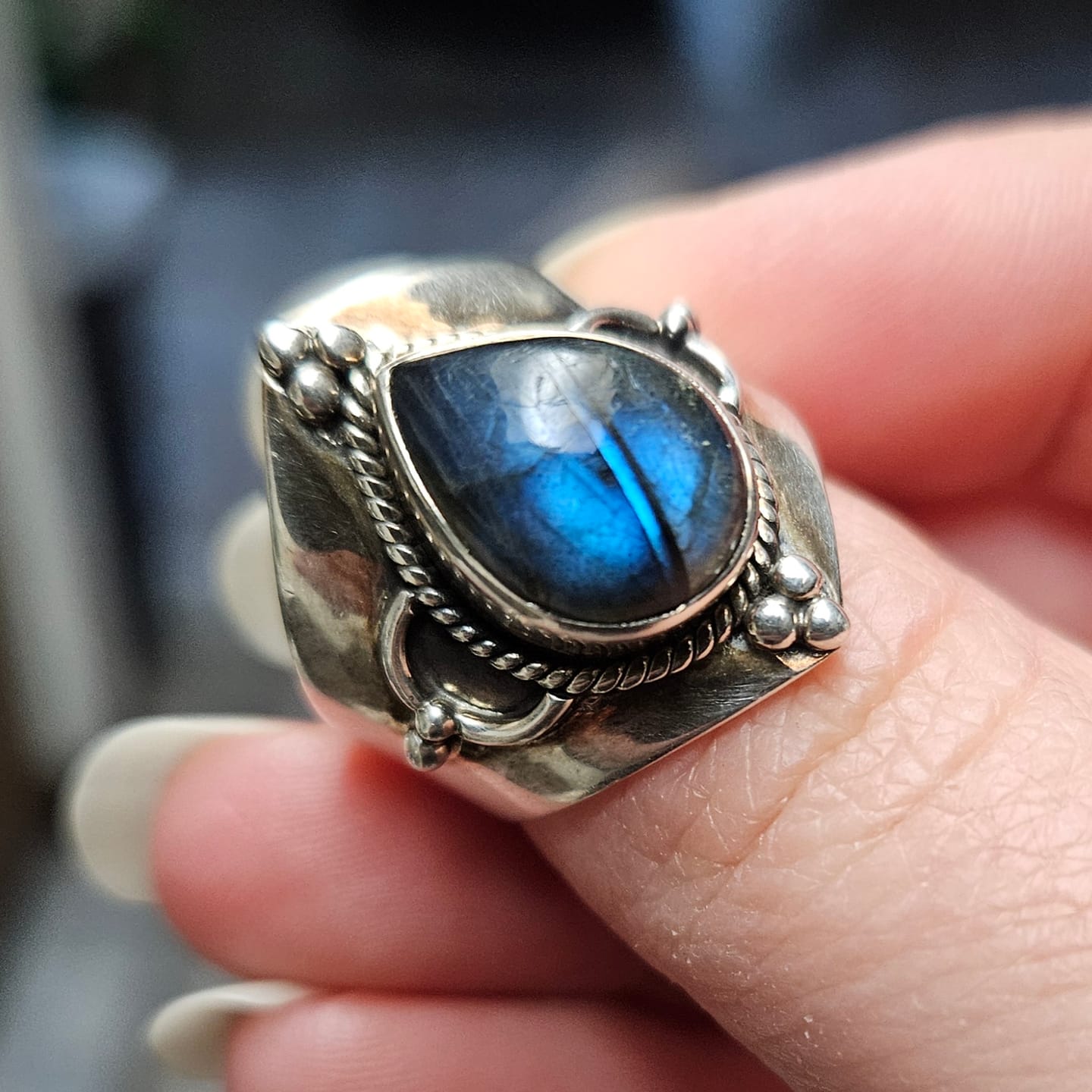 Customer photo review of Teardrop Labradorite Ring Sterling Silver