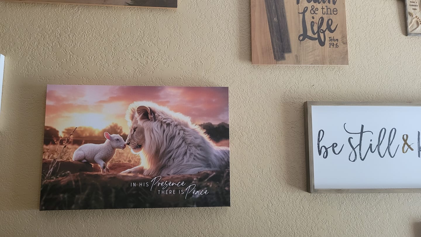 Customer photo review of In His Presence There is Peace, Lion and Lamb, Wall Art Canvas