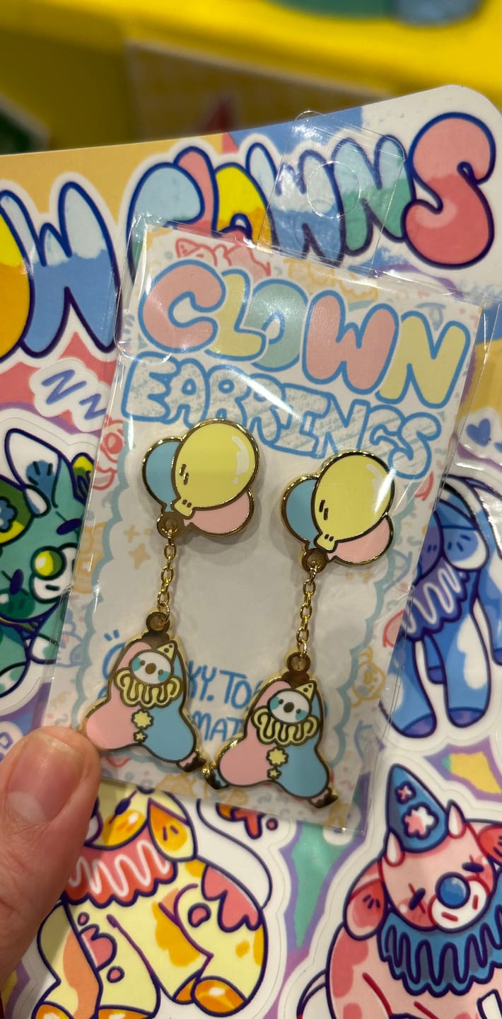 Customer photo review of Dangling Clown Earrings