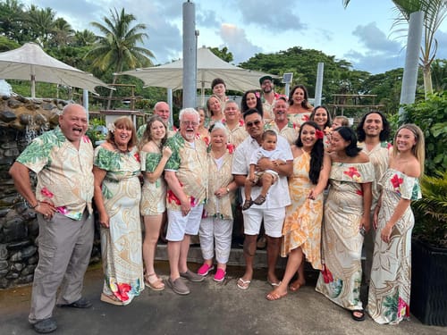 Customer photo review of Hawaii Matching Dress and Hawaiian Shirt Kanaka Maoli Palm Trees Turtle And Sharks RLT14