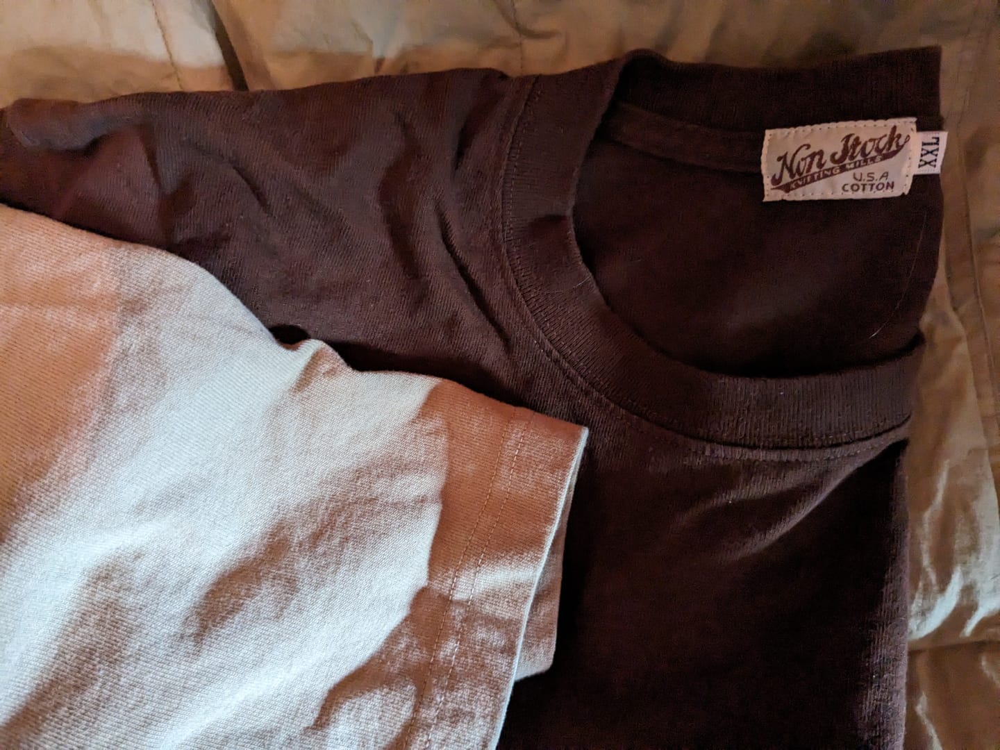 Customer photo review of 9 oz Cotton Tubular T-Shirt - Coffee