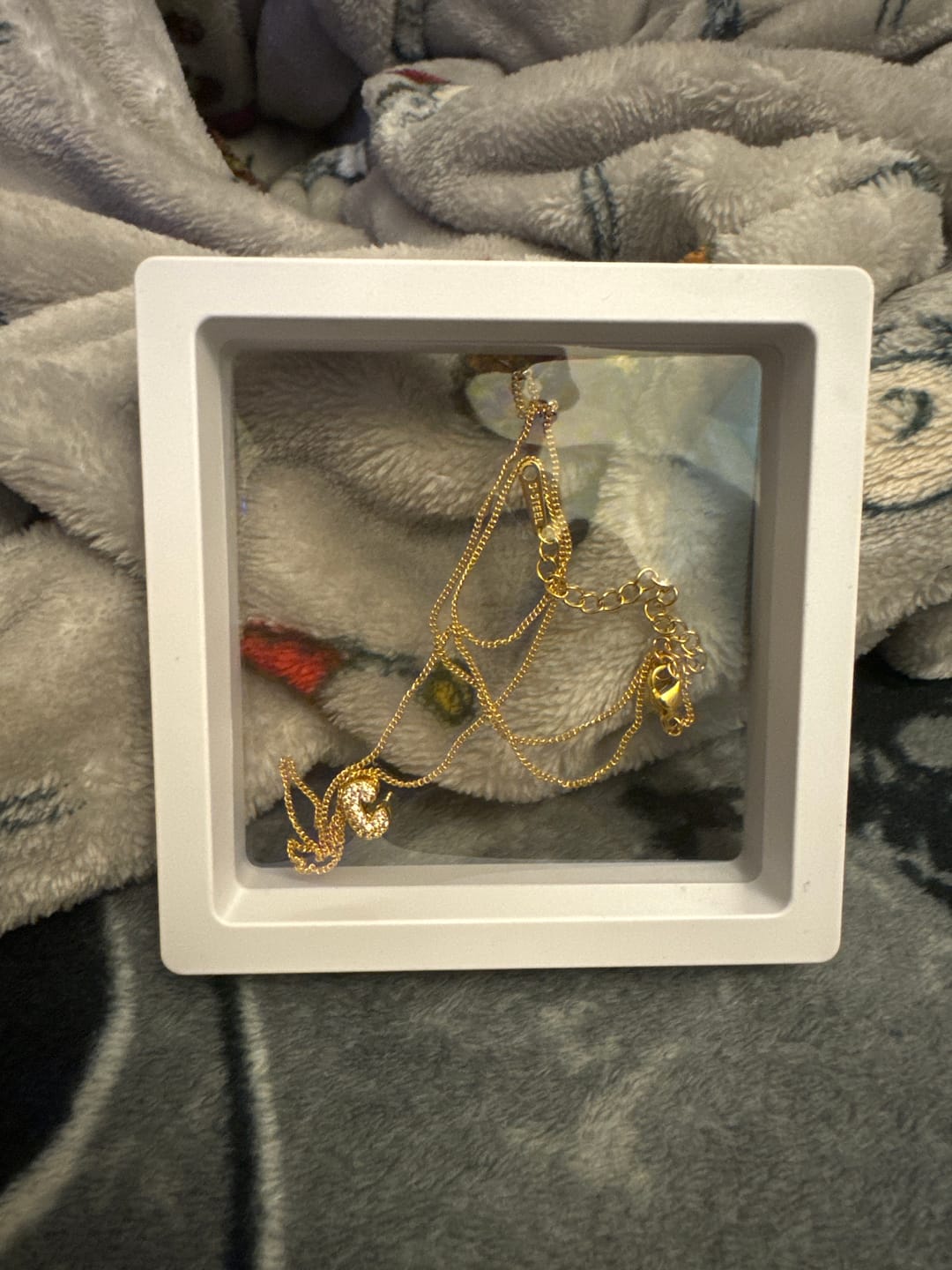 Customer photo review of Iced Bubble Initial Necklace w/ Cuban Chain