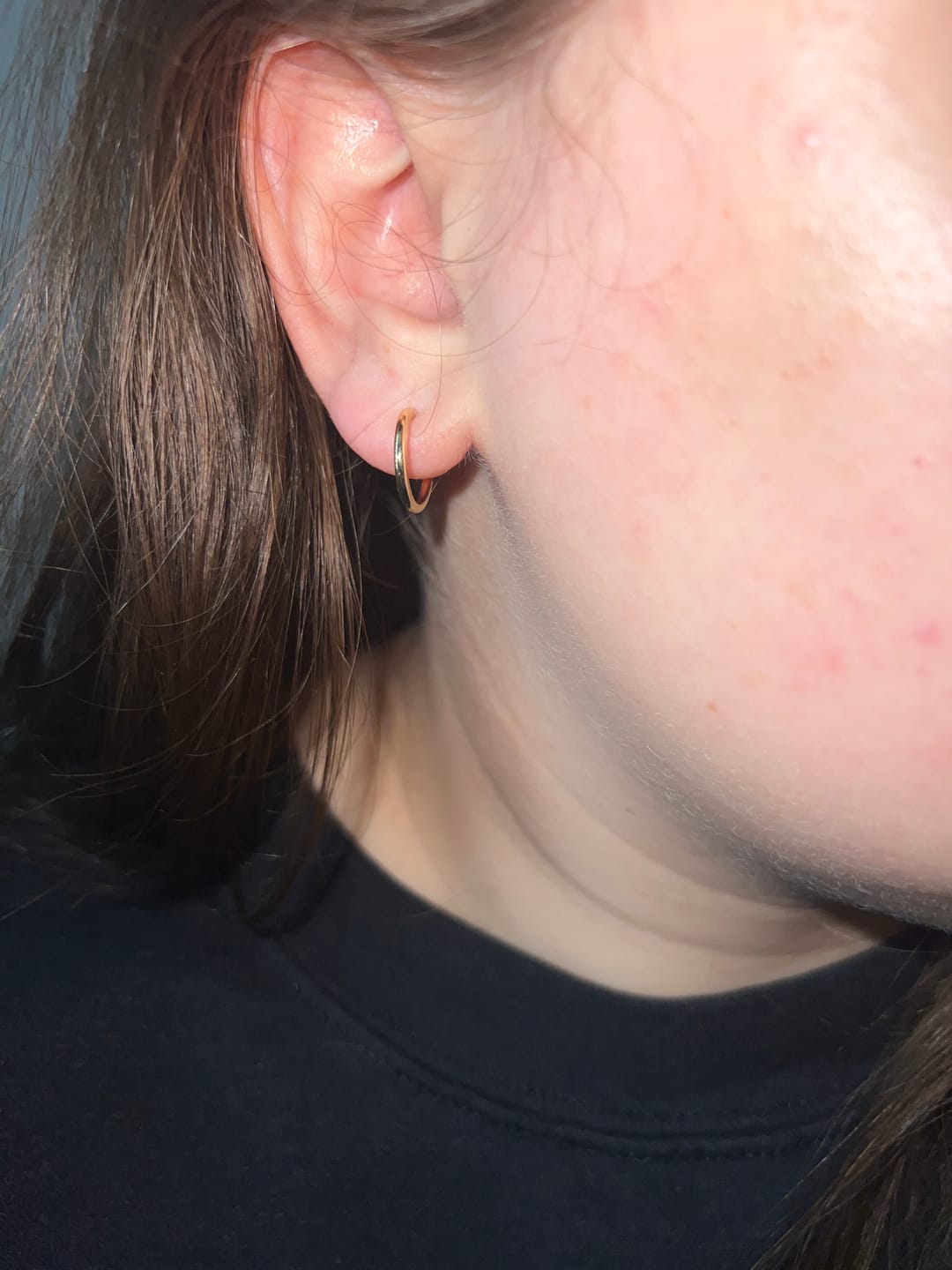 Customer photo review of Tiny Hoop Clip On Earrings in Gold