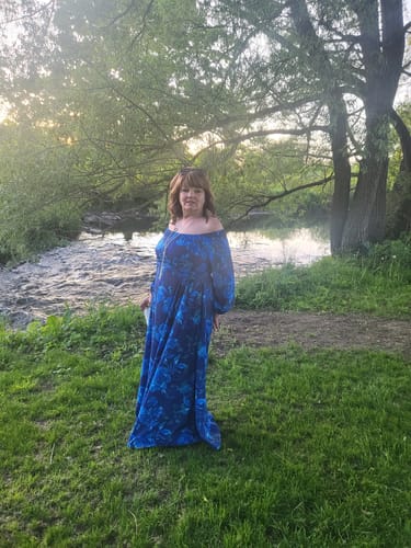 Customer photo review of With Love Floral Off Shoulder Back Smocked Vacation Maxi Dress