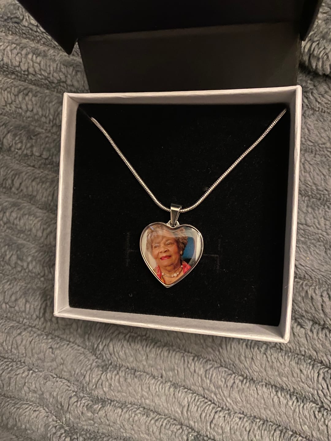 Customer photo review of Photo Engraved Necklace Memorial Gift