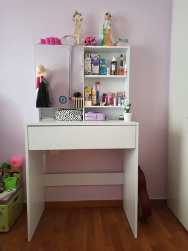 Customer photo review of Τραπέζι Μπουντουάρ Μακιγιάζ Μεικαπ Τουαλέτας Κρεβατοκάμαρας Καθρέφτης Ντουλάπι Λευκό RD-T118W01