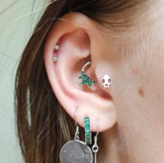 Customer photo review of Cat Skull Silhouette Nose Stud + Earring