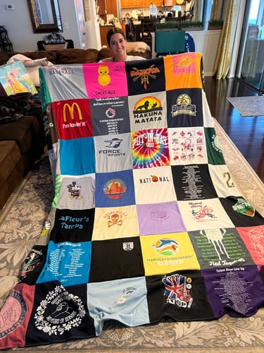 T-shirt quilt with disney, travel themes by Tara from FL