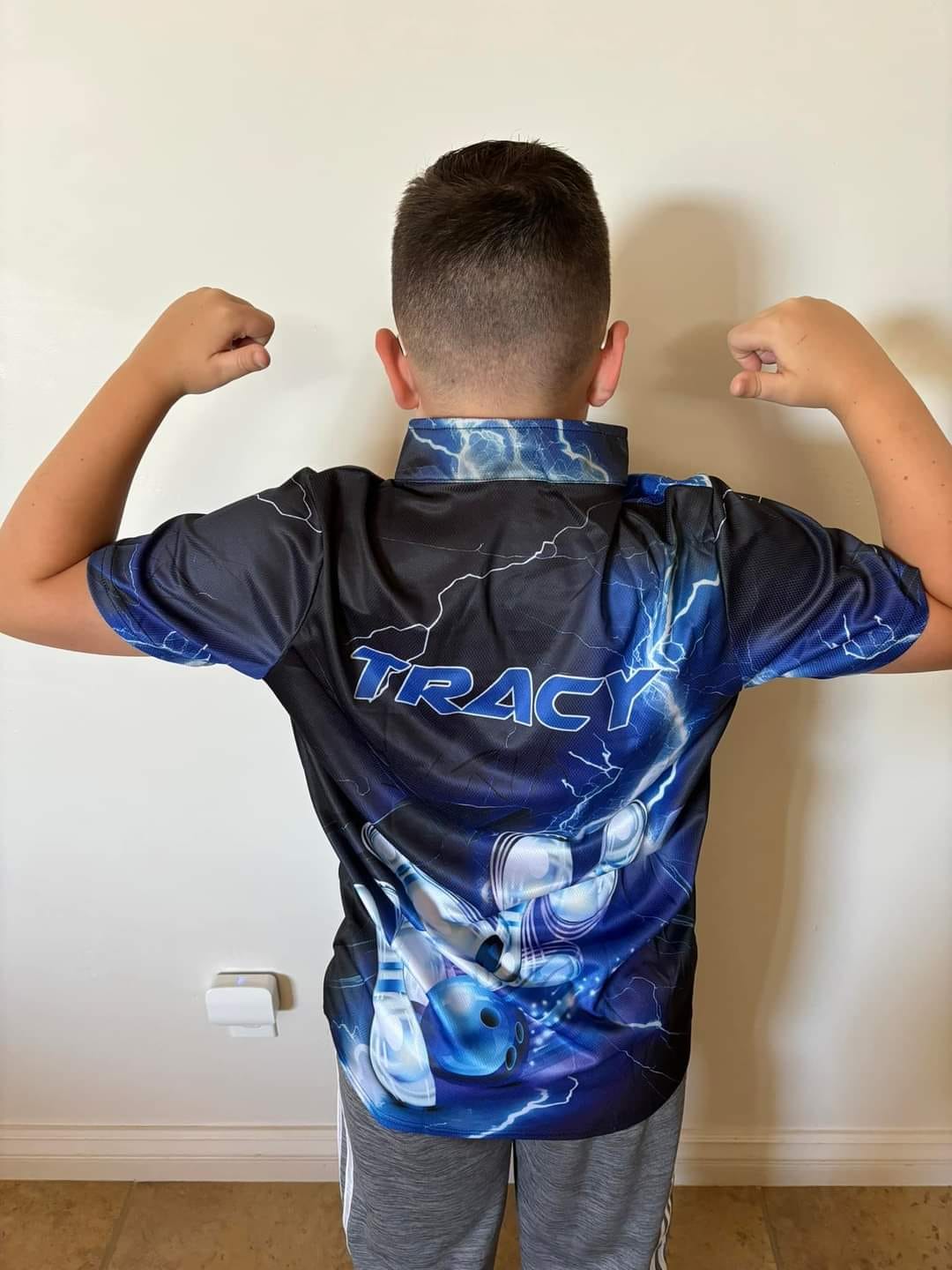 Customer photo review of Blue Lightning Thunder Custom Bowling Team Jersey,Team Bowling Shirts For Men IPHW5152
