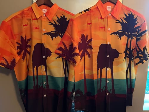 Customer photo review of Beach Sunset Coconut Trees And Armored Walker Hawaiian Printing Short Sleeve Shirt