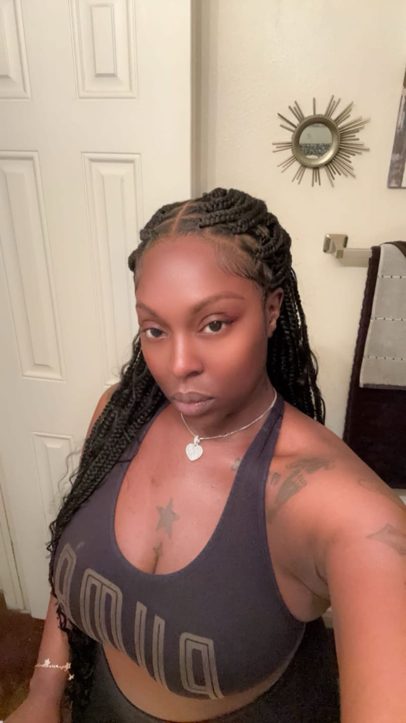 Customer photo review of 36" Human Hair Boho Curls Swiss HD Lace Knotless Box Braided Wig Full Hand-tied - Human Baby Hair