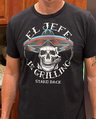 Customer photo review of Premium El Jefe Is Grilling OG Greaser Tee