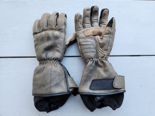 Customer photo review of GEN 2 'The Original' Double Length Gauntlet | Extra Long Warm Motorbike Gloves | Retro Brown Distressed Leather