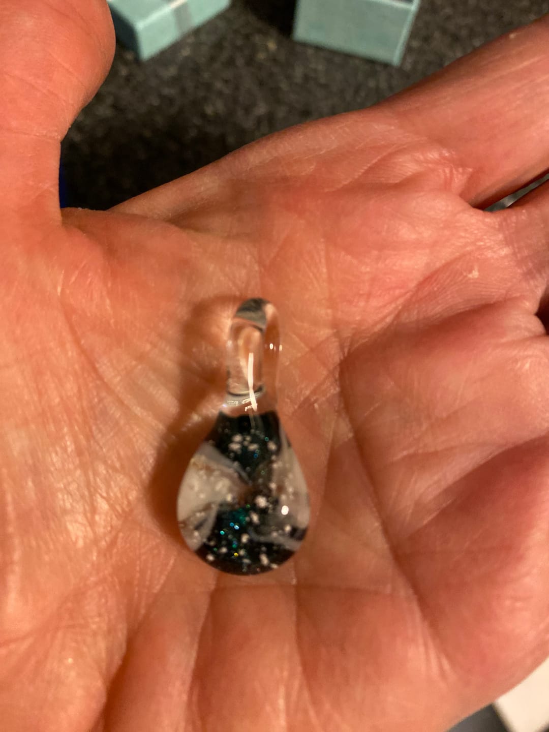Customer photo review of Ocean Crash Pendant with Infused Cremation Ashes
