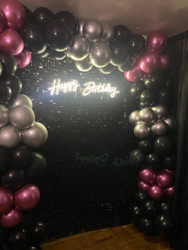 Customer photo review of Black Shimmer Wall Panels – Easy Setup Wedding/Event/Theme Party Decorations