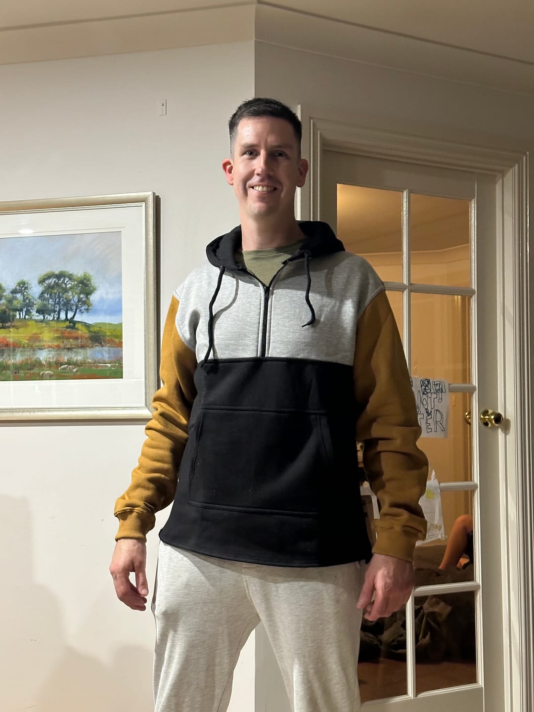 Customer photo review of Black, Grey & Sandy Taupe | Half Zip Long Tail Hoody