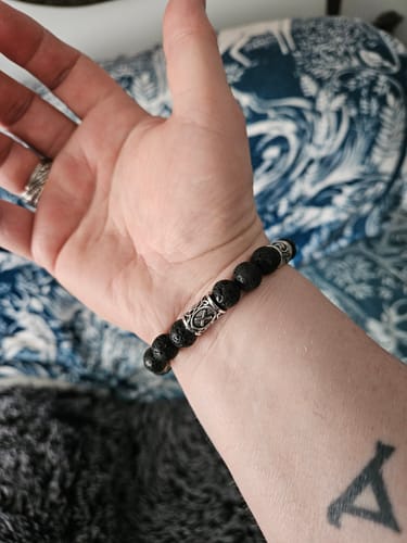 Customer photo review of Lava Stone Rune Bracelet