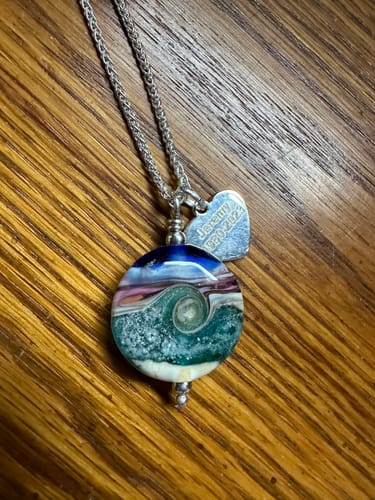 Customer photo review of Ocean Wave Sunset Pendant with Cremation Ash