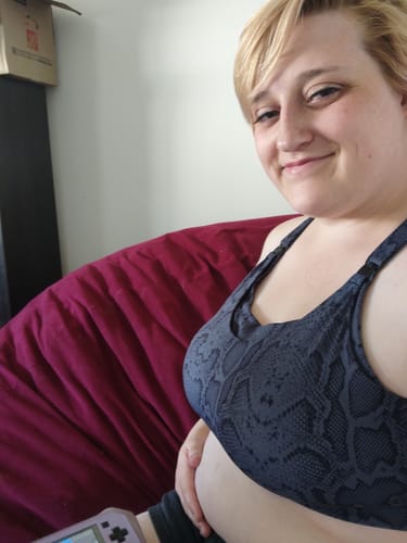 Customer photo review of Ultra Comfort Active Nursing Bra - FIXED Pads (Steel Python Mombra)