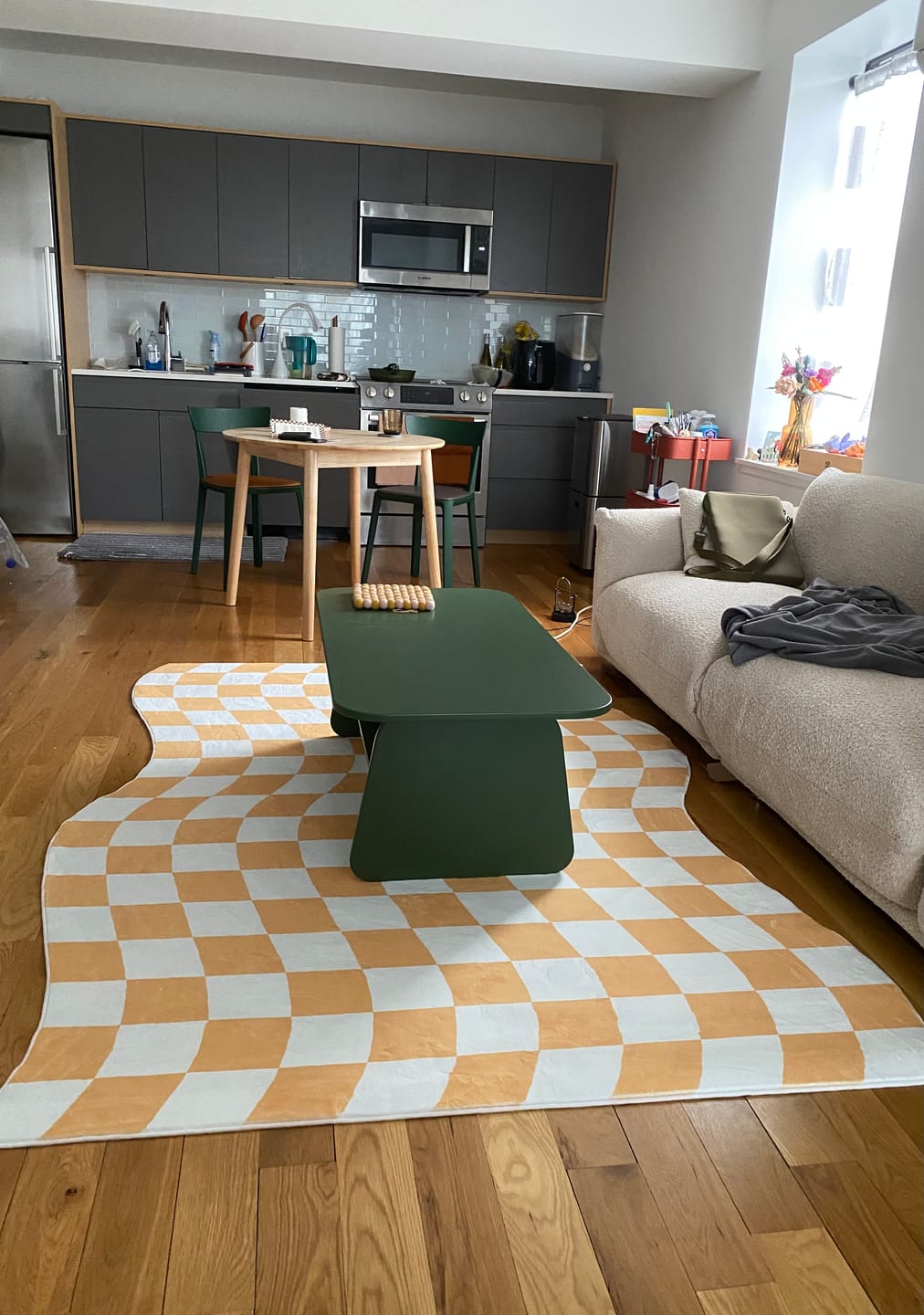 Customer photo review of Yellow Wavy Checkered Rug