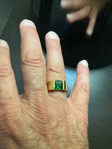 Customer photo review of Men's Solitaire Ring with Green Emerald Gemstone 18K Gold Plated Pinky Band Jewelry Gift