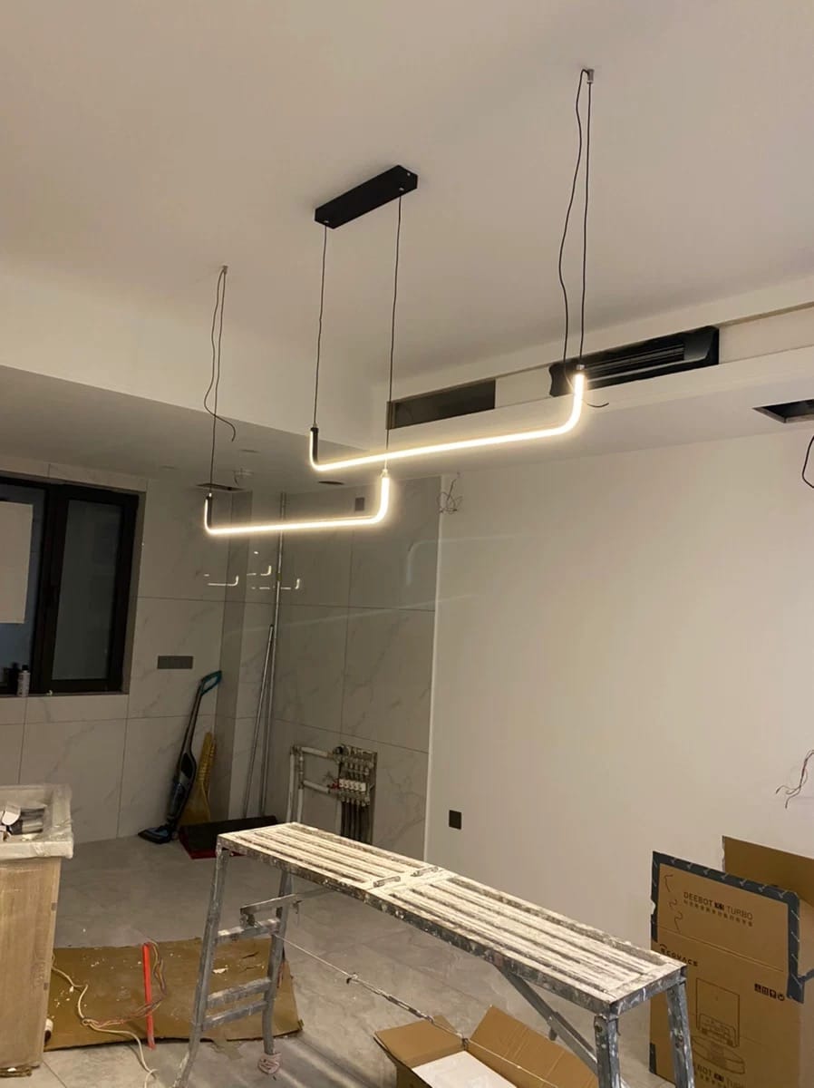 Customer photo review of GabyBerg Minimalist Modern LED Chandelier – Geometric Linear Light for Dining Room