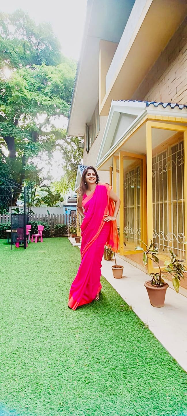 Customer photo review of Pink Orange Soft Cotton  Saree