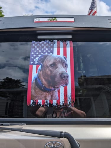 Customer photo review of Personalized Dog Flag Printed Decal - Gift for Dog Lovers