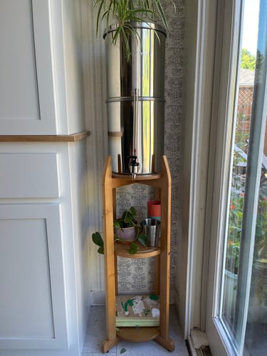 Customer photo review of Glacier Fresh Gravity-fed Water Filter System, 3G Stainless-Steel System with 6 Filters, Metal Water Level Spigot, and Stand