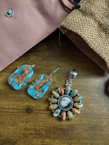 Customer photo review of Navajo Sterling Silver & Multi Stone Spice Slab Dangle Earrings