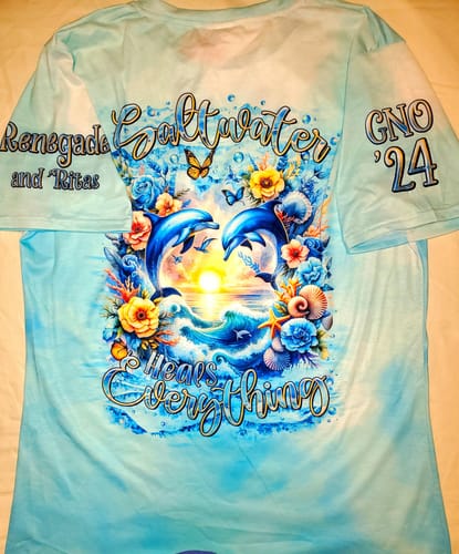 Customer photo review of SALTWATER HEALS EVERYTHING DOLPHINS ALL OVER PRINT - TLTR0801241
