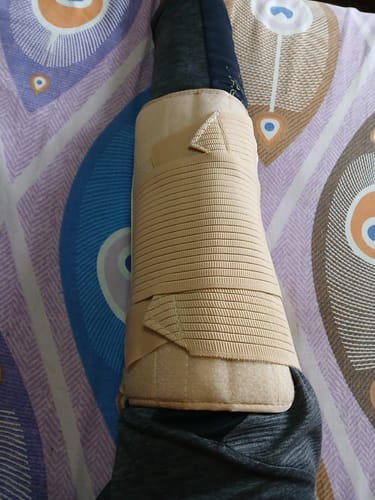 Customer photo review of Knee Brace - Short (14" Brace) | Ideal firm Knee support that limits knee motion & stabilizes the knee with mediolateral metal supports | Color - Beige