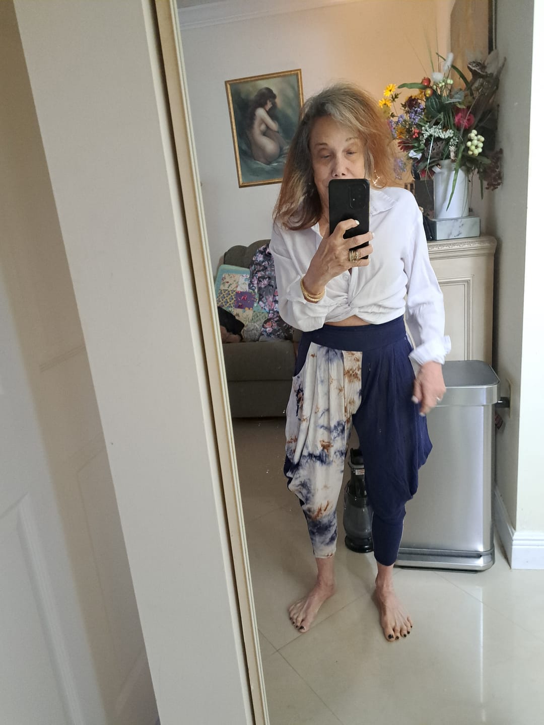 Customer photo review of Kooniez Pants - Navy Tie-Dye Patchwork