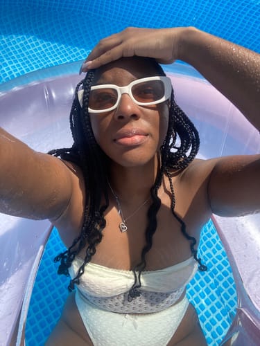 Customer photo review of Openwork Jacquard Textured Bow Decor Ruched Bandeau Brazilian Tankini Set